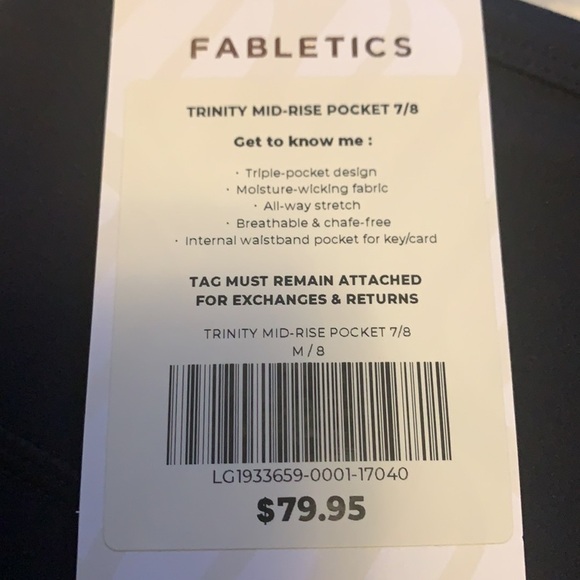 Fabletics Trinity mid rise pocket leggings 7/8 length, new, medium, black - Picture 8 of 10